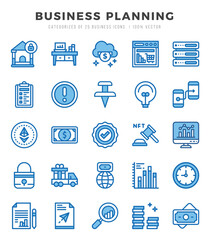 Set of Business Strategy Icons. Simple Two Color art style icons pack.