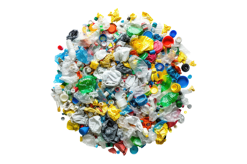 Waste plastic trash isolated on transparent background