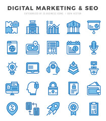 Set of Digital Marketing & SEO Icons. Simple Two Color art style icons pack.