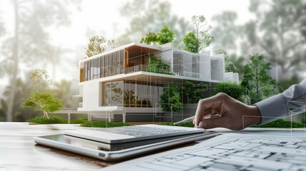 Architectural Engineer Collaborating on 3D Sustainable Housing Development Model Using Advanced CAD Software