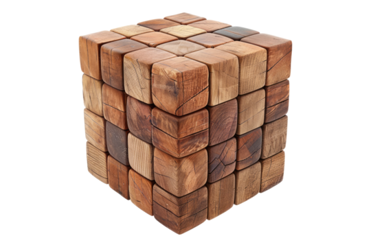 Wooden cubes isolated on transparent background