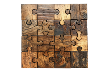 Wooden jigsaw puzzle isolated on transparent background