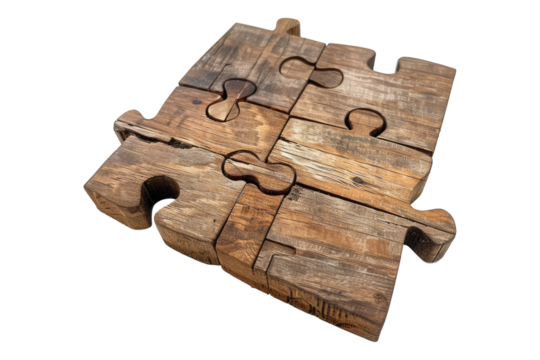 Wooden jigsaw puzzle isolated on transparent background