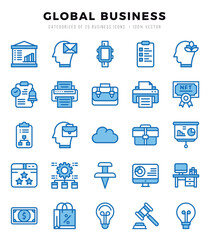 Set of Global Business Icons. Simple line art style icons pack.