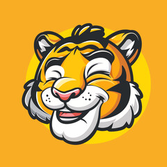 cartoon character logo, Tiger, winking, smiling, 2d, vector illustration, mascot logo