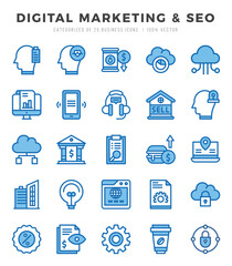 Set of Two Color Digital Marketing & SEO Icons. Two Color art icon. Vector illustration