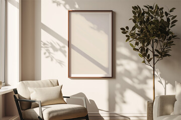 Frame mockup, ISO A paper size. Home Office wall poster mockup. Interior mockup with office background. Modern interior design.