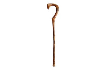 Wooden walking stick cane isolated on transparent background