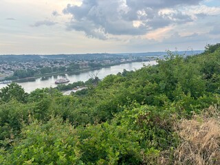 Scenic view of ferry on Ohio River from Eden Park overlook, Cincinnati