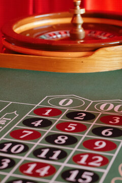 Roulette wheel and betting table in a casino