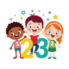 Cartoon little happy children with numbers vector