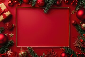 Christmas decorations on red background