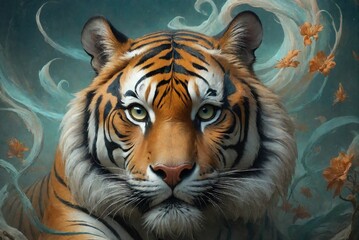 Fantasy Illustration of a wild animal tiger. Digital art style w