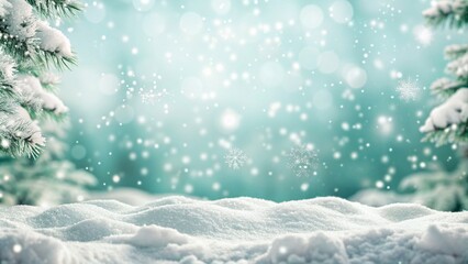 winter landscape, snow landscape, winter background, snow cover border in front of empty blurred snowfall backdrop, nature concept for the christmas and new years eve season