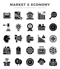 Set of Market & Economy Icons Glyph icons collection.