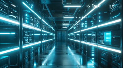 Futuristic Data Center with Neon Lights - Generative AI