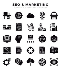 Vector SEO & Marketing types icon set in Glyph style. vector illustration.