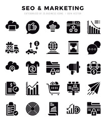 SEO & Marketing Glyph icons collection. 25 icon set in a Glyph design.
