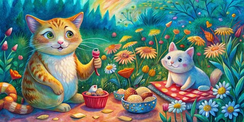 cat and flowers