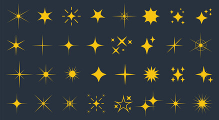 Set sparkle icon. Vector four-pointed star for logo, social media stories.