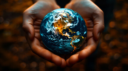closeup hand holding globe