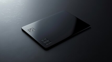 Sleek black glossy credit card mockup on a dark background, high contrast, modern design, detailed reflections, ample copy space