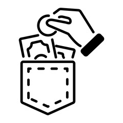A line icon of bribery money with pocket 