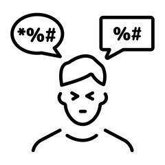A line icon showing a person giving hate speech 