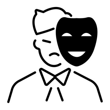Person with a mask showing hypocrisy line icon 