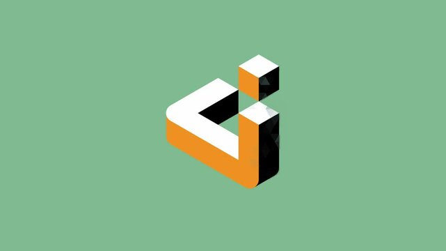 animation of initial letter of DJ I L as 3d geometric shape in flat color rendering