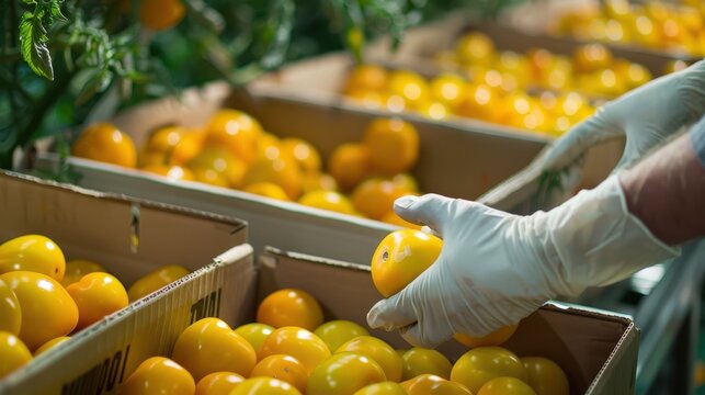 The yellow tomatoes harvest