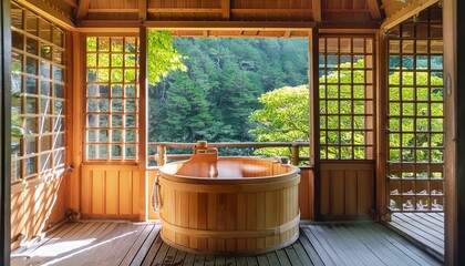 夏の旅館の温泉