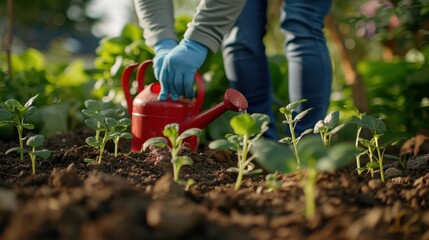 Fototapeta premium The watering of young plants