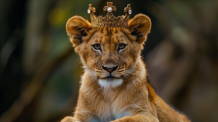 Fototapeta premium majestic lion cub with elegant golden crown
