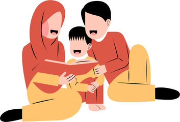Fototapeta premium Muslim Family Reading Book Together