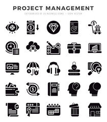 Project Management Icons bundle. Glyph style Icons. Vector illustration.
