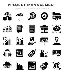 Project Management Glyph icons collection. Glyph icons pack. Vector illustration