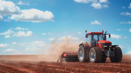 Obraz premium The red tractor in field