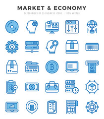 Market & Economy icons Pack. Two Color icons set. Market & Economy collection set.