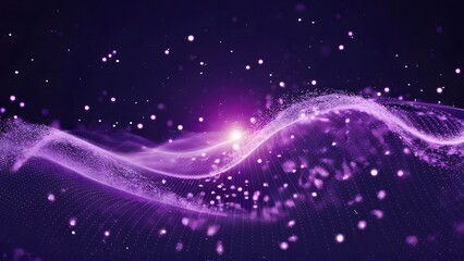 Digital purple particles wave and light abstract background with shining dots stars. generative ai