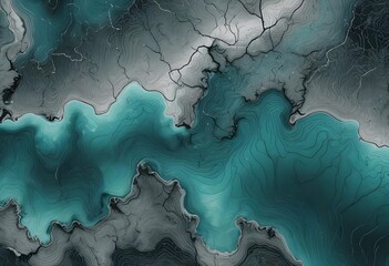 Abstract background with a dynamic blue wave. Particle placement with hanging dots in space. Large data background. 3D rendering.