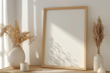 Frame mockup, ISO A paper size. Home Office wall poster mockup. Interior mockup with office background. Modern interior design.