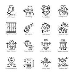 Bundle of Political Traps Line Icons 

