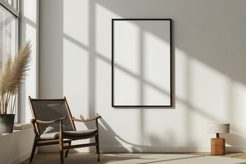 Frame mockup, ISO A paper size. Home Office wall poster mockup. Interior mockup with office background. Modern interior design.