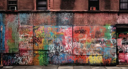 Fototapeta premium Vibrant graffiti art covering the wall in AIGA with bold and bright colors, creating a visually striking display.