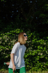 Woman Playing Badminton Outdoors