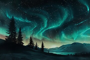 A minimalist interpretation of the Northern Lights in a night sky