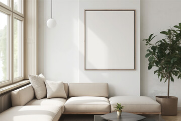 Frame mockup, ISO A paper size. Home Office wall poster mockup. Interior mockup with office background. Modern interior design.