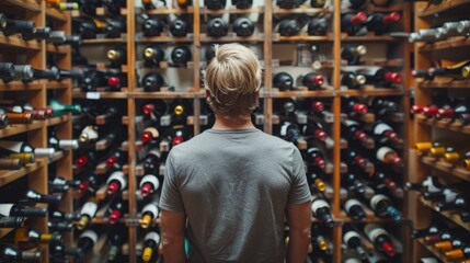 Obraz premium The man in wine cellar