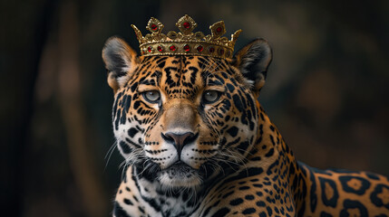 Obraz premium majestic jaguar with elegant golden crown
